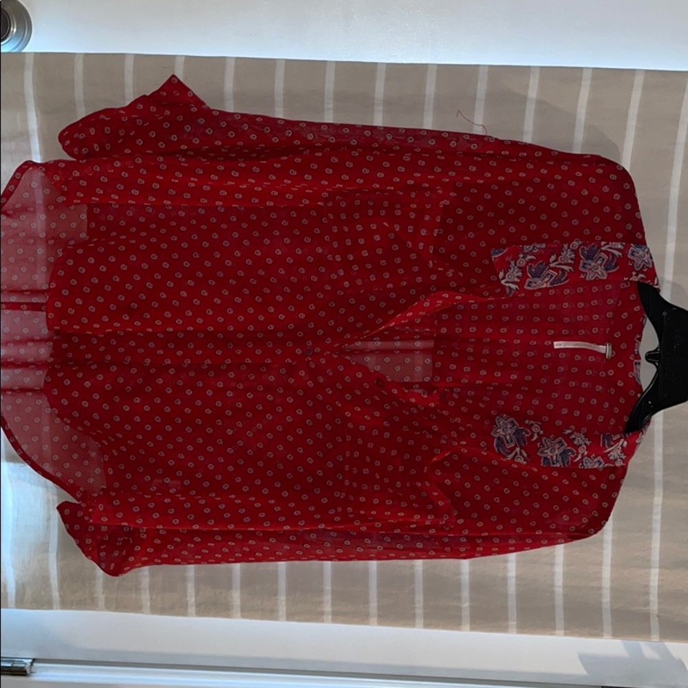 Red and Blue Free People Button Up